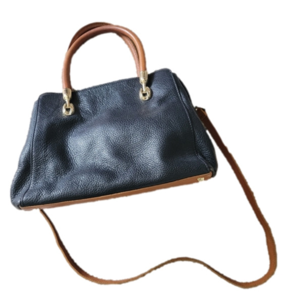 VALENTINA Vintage Pebbled Black and Brown Leather Satchel - Great Condition - Picture 1 of 14